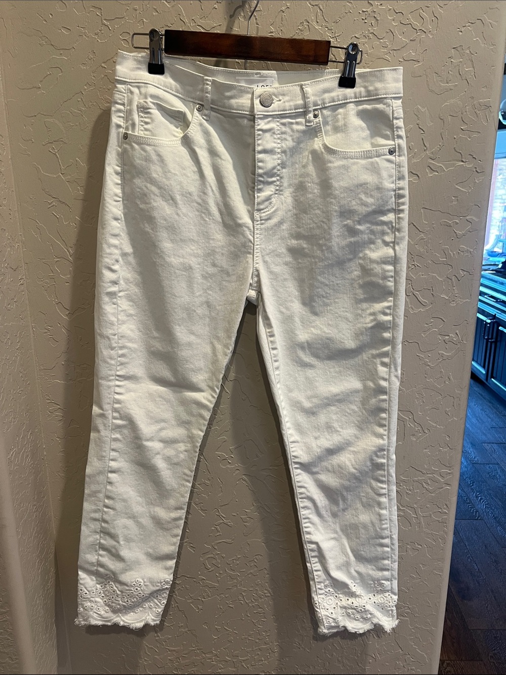 Loft White Denim Ankle Jeans with Eyelet Hem